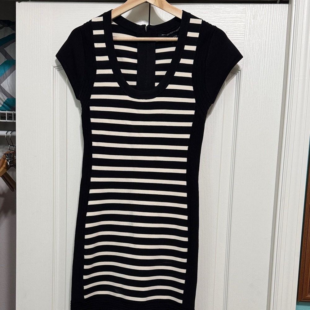 French Connection Striped Black and Cream Mini Dress